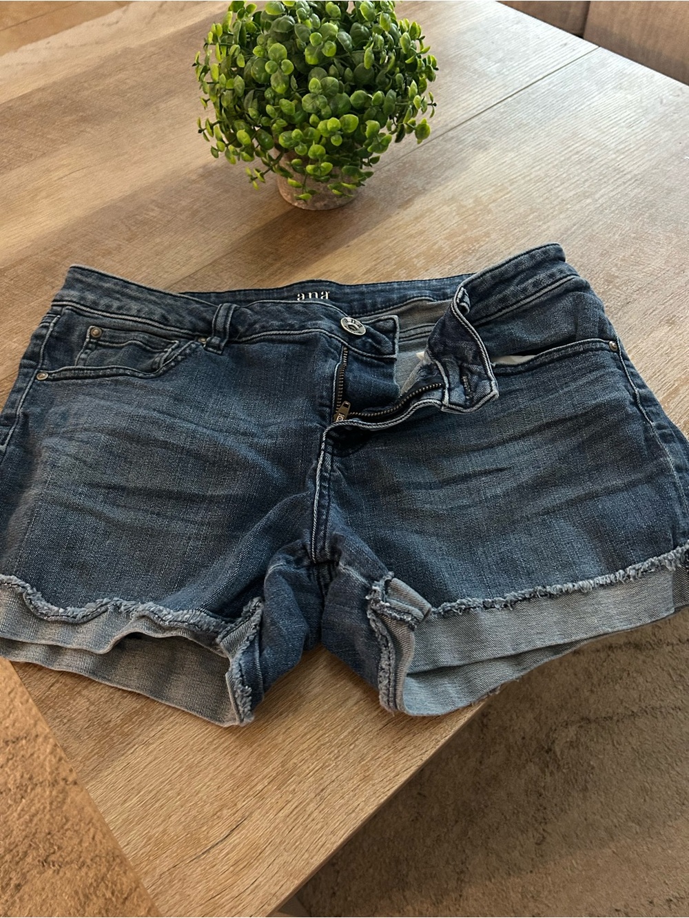 a.n.a Dark Blue Frayed Hem Denim Shorts